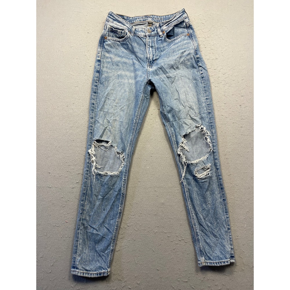 American Eagle Strigid Jeans Cotton Viscose Blue Distressed Size 0 W25 Womens